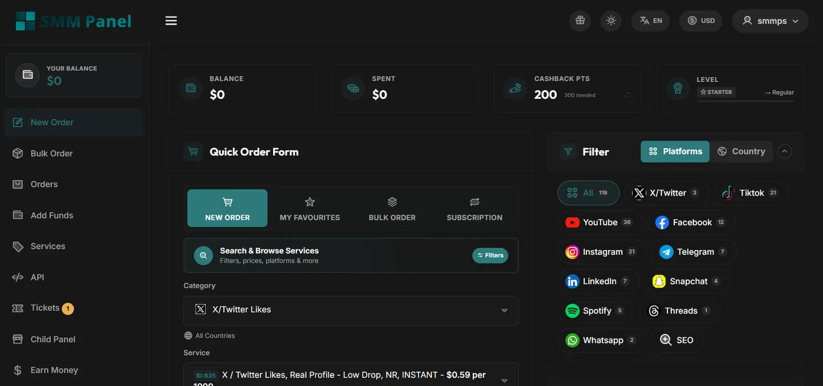 SMM Panel Interface